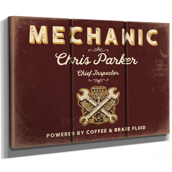 Personalized Mechanic Sign, Powered by Coffee & Brake Fluid, Oxblood & Gold, image 14