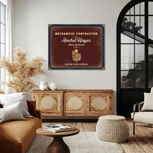 Personalized Mechanical Contractor Sign, Keeping Things Running, Oxblood & Gold, image 4