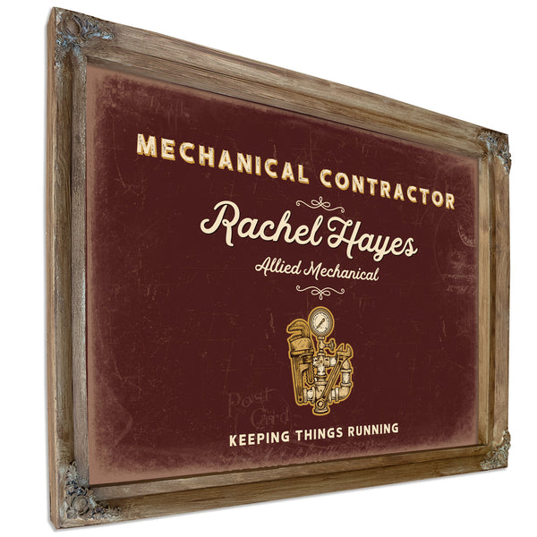 Personalized Mechanical Contractor Sign, Keeping Things Running, Oxblood & Gold, image 6