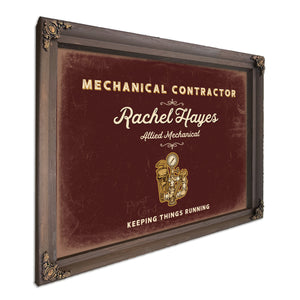 Personalized Mechanical Contractor Sign, Keeping Things Running, Oxblood & Gold, image 7