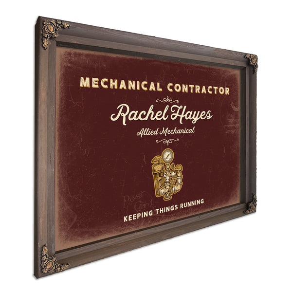 Personalized Mechanical Contractor Sign, Keeping Things Running, Oxblood & Gold, image 7
