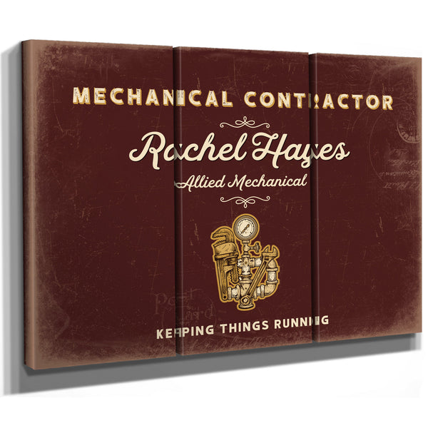 Personalized Mechanical Contractor Sign, Keeping Things Running, Oxblood & Gold, image 14