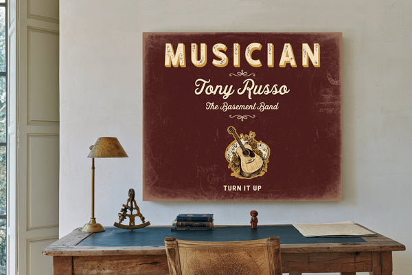 Personalized Musician Sign, Turn It Up, Oxblood & Gold, image 2