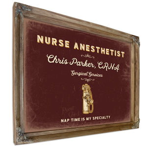 Personalized Nurse Anesthetist Sign, Nap Time Is My Specialty, Oxblood & Gold, image 6