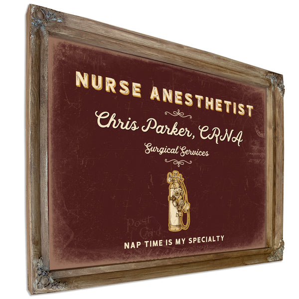 Personalized Nurse Anesthetist Sign, Nap Time Is My Specialty, Oxblood & Gold, image 6