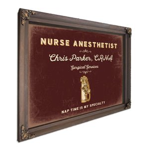 Personalized Nurse Anesthetist Sign, Nap Time Is My Specialty, Oxblood & Gold, image 7