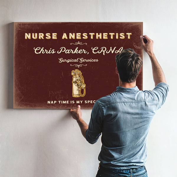 Personalized Nurse Anesthetist Sign, Nap Time Is My Specialty, Oxblood & Gold, image 9