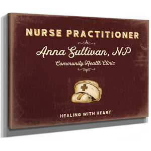 Personalized Nurse Practitioner Sign, Healing With Heart, Oxblood & Gold, image 8