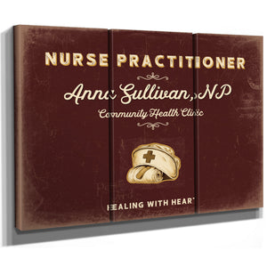 Personalized Nurse Practitioner Sign, Healing With Heart, Oxblood & Gold, image 14