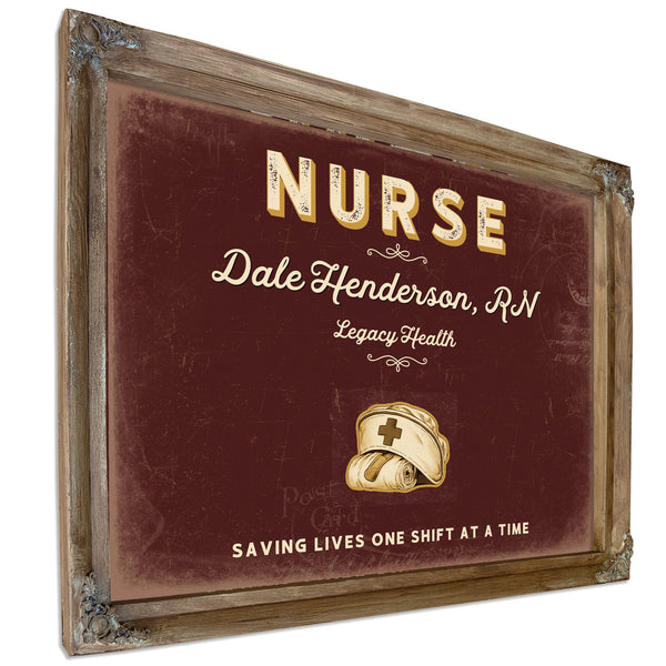 Personalized Nurse Sign, Saving Lives One Shift at a Time, Oxblood & Gold, image 6
