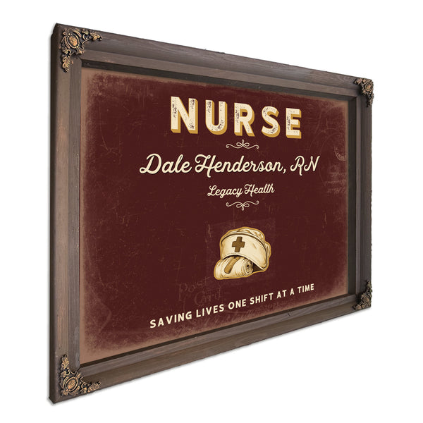 Personalized Nurse Sign, Saving Lives One Shift at a Time, Oxblood & Gold, image 7