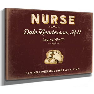 Personalized Nurse Sign, Saving Lives One Shift at a Time, Oxblood & Gold, image 8