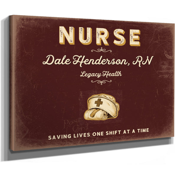 Personalized Nurse Sign, Saving Lives One Shift at a Time, Oxblood & Gold, image 8