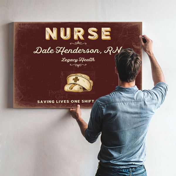 Personalized Nurse Sign, Saving Lives One Shift at a Time, Oxblood & Gold, image 9