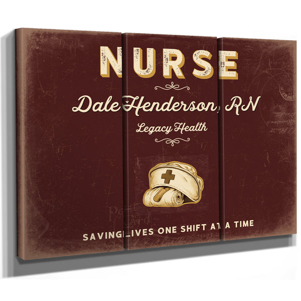 Personalized Nurse Sign, Saving Lives One Shift at a Time, Oxblood & Gold, image 14