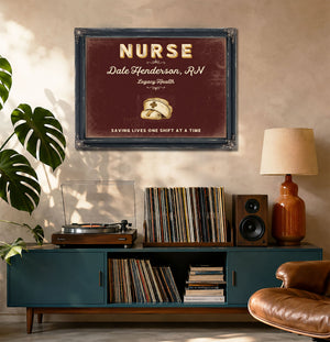 Personalized Nurse Sign, Saving Lives One Shift at a Time, Oxblood & Gold, image 20