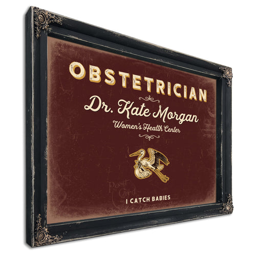 Personalized Obstetrician Sign, I Catch Babies, Oxblood & Gold, image 1
