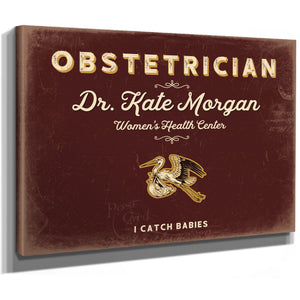 Personalized Obstetrician Sign, I Catch Babies, Oxblood & Gold, image 8