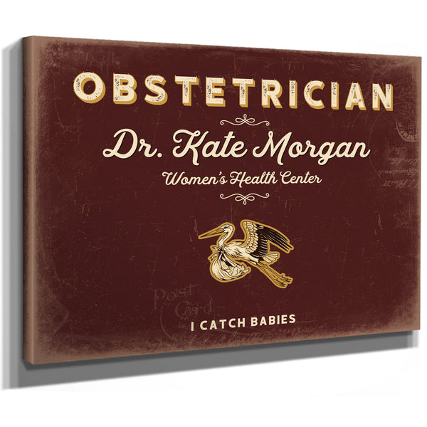 Personalized Obstetrician Sign, I Catch Babies, Oxblood & Gold, image 8