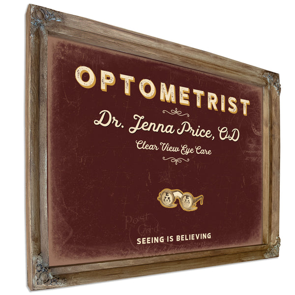 Personalized Optometrist Sign, Seeing Is Believing, Oxblood & Gold, image 6