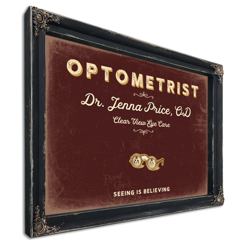 Personalized Optometrist Sign, Seeing Is Believing, Oxblood & Gold, image 1