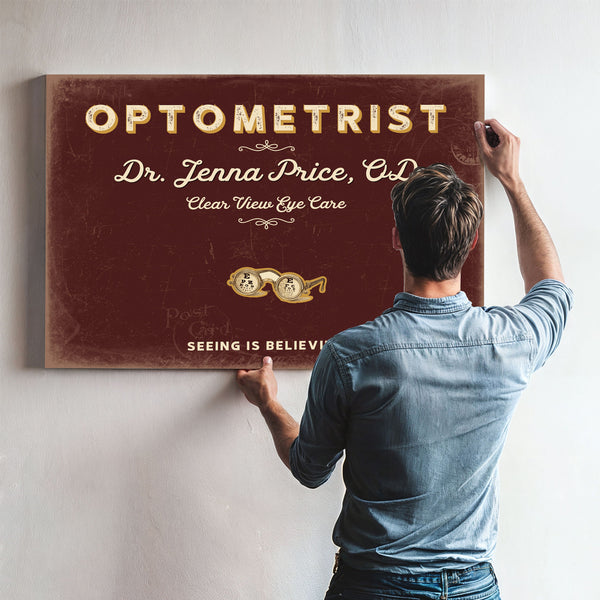 Personalized Optometrist Sign, Seeing Is Believing, Oxblood & Gold, image 9