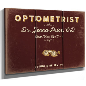 Personalized Optometrist Sign, Seeing Is Believing, Oxblood & Gold, image 14