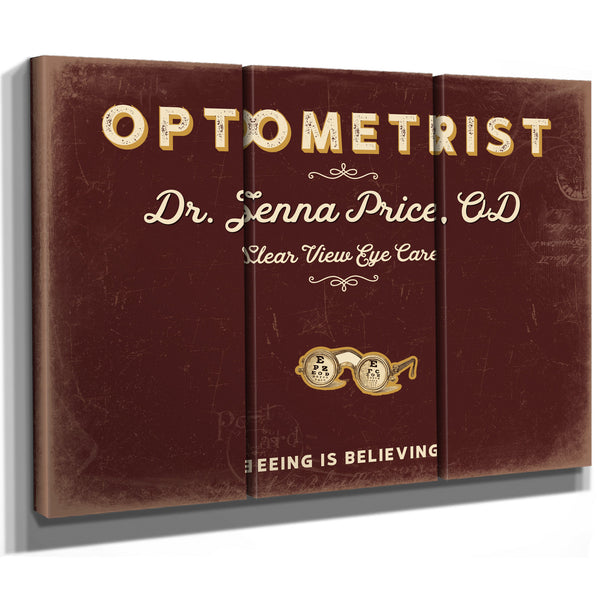 Personalized Optometrist Sign, Seeing Is Believing, Oxblood & Gold, image 14