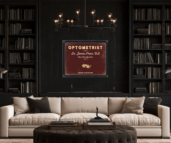 Personalized Optometrist Sign, Seeing Is Believing, Oxblood & Gold, image 16