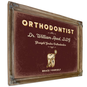 Personalized Orthodontist Sign, Brace Yourself, Oxblood & Gold, image 6
