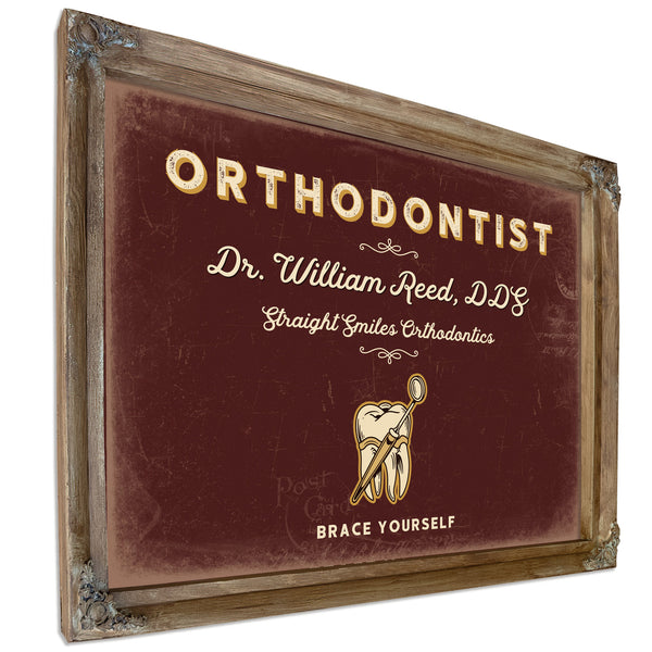 Personalized Orthodontist Sign, Brace Yourself, Oxblood & Gold, image 6