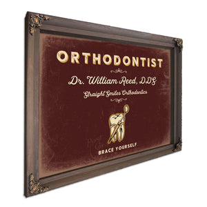 Personalized Orthodontist Sign, Brace Yourself, Oxblood & Gold, image 7
