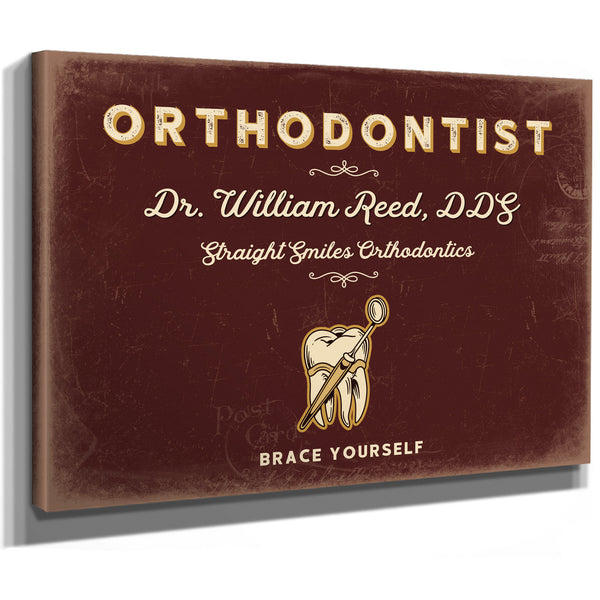 Personalized Orthodontist Sign, Brace Yourself, Oxblood & Gold, image 8