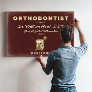 Personalized Orthodontist Sign, Brace Yourself, Oxblood & Gold, image 9