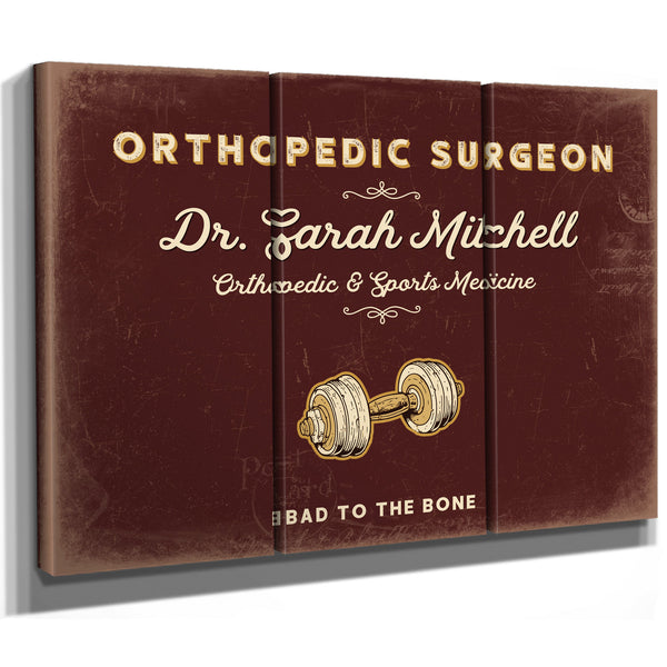 Personalized Orthopedic Surgeon Sign, Bad to the Bone, Oxblood & Gold, image 14