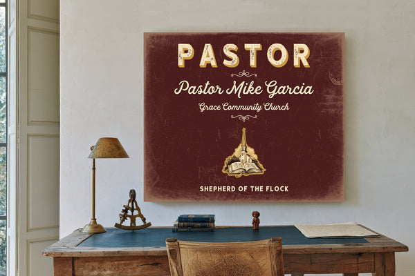 Personalized Pastor Sign, Shepherd of the Flock, Oxblood & Gold, image 2