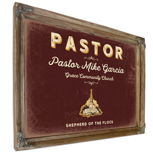 Personalized Pastor Sign, Shepherd of the Flock, Oxblood & Gold, image 6