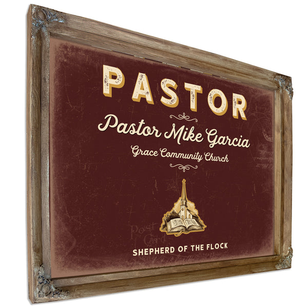Personalized Pastor Sign, Shepherd of the Flock, Oxblood & Gold, image 6