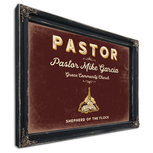 Personalized Pastor Sign, Shepherd of the Flock, Oxblood & Gold, image 1