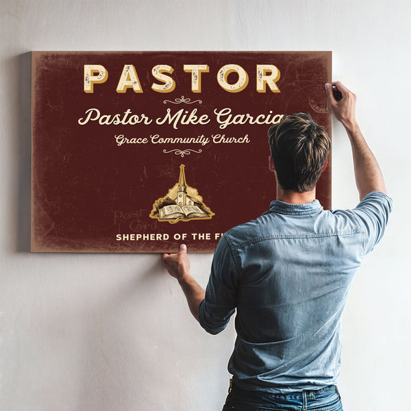 Personalized Pastor Sign, Shepherd of the Flock, Oxblood & Gold, image 9