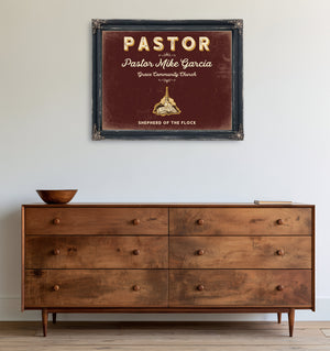 Personalized Pastor Sign, Shepherd of the Flock, Oxblood & Gold, image 19