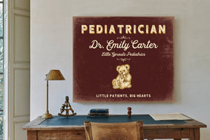 Personalized Pediatrician Sign, Little Patients, Big Hearts, Oxblood & Gold, image 2