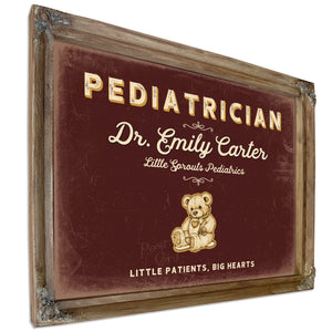 Personalized Pediatrician Sign, Little Patients, Big Hearts, Oxblood & Gold, image 6