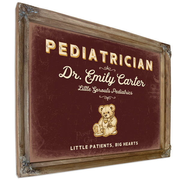 Personalized Pediatrician Sign, Little Patients, Big Hearts, Oxblood & Gold, image 6