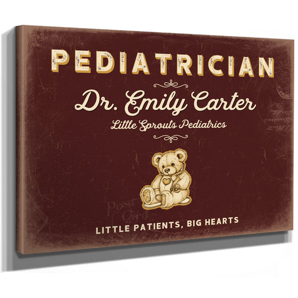 Personalized Pediatrician Sign, Little Patients, Big Hearts, Oxblood & Gold, image 8