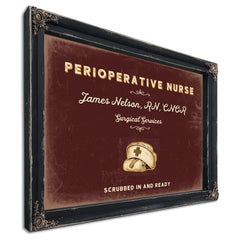 Personalized Perioperative Nurse Sign, Scrubbed In and Ready, Oxblood & Gold, image 1