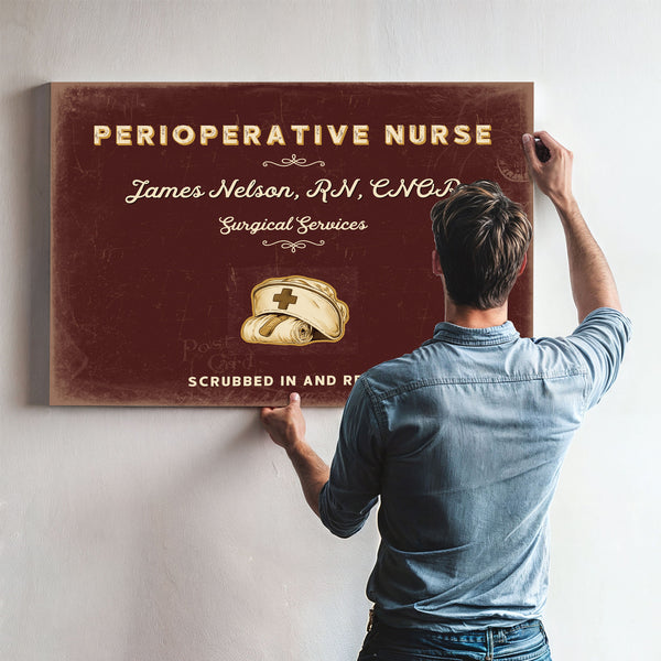 Personalized Perioperative Nurse Sign, Scrubbed In and Ready, Oxblood & Gold, image 9