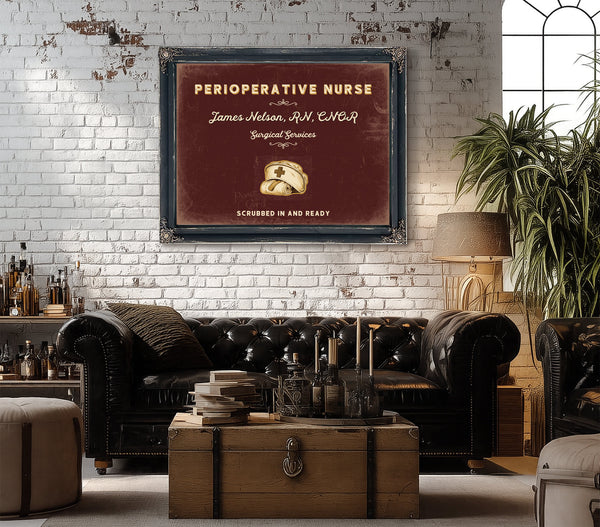 Personalized Perioperative Nurse Sign, Scrubbed In and Ready, Oxblood & Gold, image 18