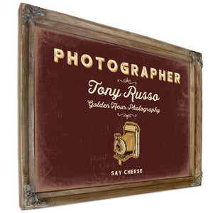 Personalized Photographer Sign, Say Cheese, Oxblood & Gold, image 6