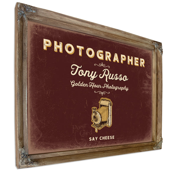 Personalized Photographer Sign, Say Cheese, Oxblood & Gold, image 6